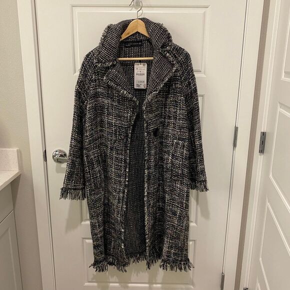 Zara Woman Long Sleeve Tweed Jacket. Multicolor. Medium. Dark Academia. Chic. - Picture 2 of 16